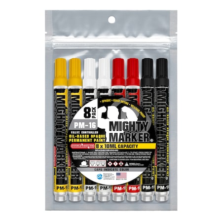 Mighty Marker PM-16 Bullet Tip, Yellow, White, Red, Black, 8PK 80216